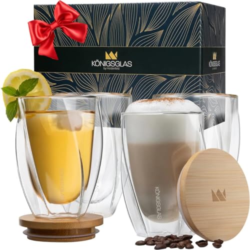 heidenfeld Original Königsglas Swing doppelwandige Gläser Set (4x 350 ml) - Latte Macchiato Gläser - Design Premium Glas - Cocktailgläser - Kaffe & Cappuccino Tassen - Teegläser Set - Thermogläser von heidenfeld