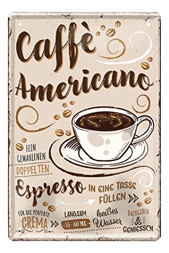 Caffe Americano Blechschild - Retro Deko Kaffee Espresso Schild - Metallschild zur Dekoration von Küche Kaffeeladen Kaffeehaus American Cafe Diner Bistro - Anleitung Rezept zum Selbermixen - 20x30cm Caffe Americano Blechschild - Retro Deko Kaffee Espresso Schild - Metallschild zur Dekoration von Küche Kaffeeladen Kaffeehaus American Cafe Diner Bistro - Anleitung Rezept zum Selbermixen - 20x30cm von helges-shop