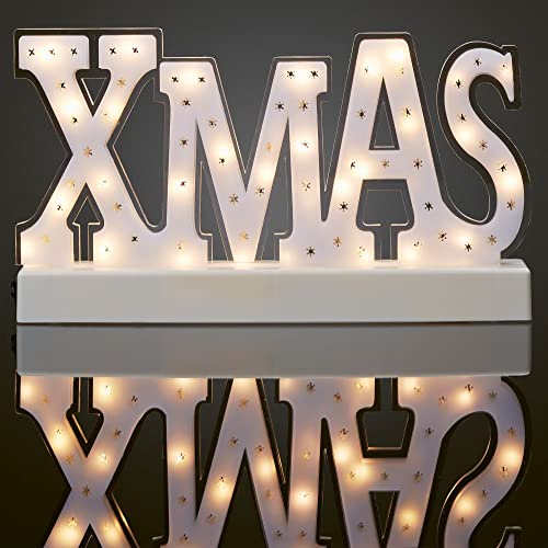 Hellum LED Schriftzug "Xmas", 29 LED, warmweiß, batteriebetrieben (3x AA, nicht enthalten), innen IP20, Winterdecoration, Wohnzimmer, Dekoration, Weihnachtsdecoration, 522471 von hellum