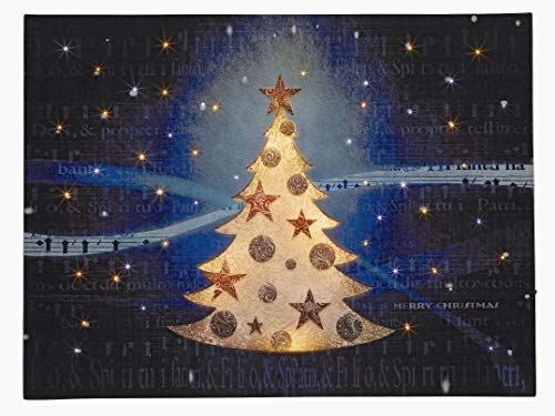 HELLUM 522587 LED-Fiberoptikbild Weihnachtsbaum im Schnee mit 6h-Timer, Druck auf Leinwand, batteriebetrieben (nicht inkl.) Festbeleuchtung von hellum