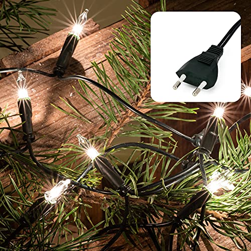 hellum Lichterkette innen 20er, 2,85m mini Lichterkette mit Stecker, Ersatzbirnen Lichterkette Fenster deko mit klare warme Ersatzbirnen, Klassisch Tannenbaum Lichterkette Grünem Kabel, 832013 von hellum