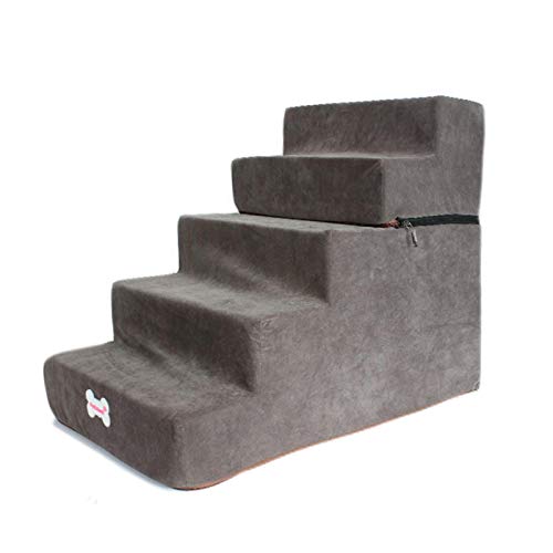 Haustiertreppe Hundetreppe Katzentreppe Flanell Hoher Dichte Schwamm Haustiertreppe Schritt Für Hunde Katzen, Atmungsaktive Und Abnehmbare 5 Stufen Hundetreppe Leiter Für Sofa Oder Bett 65x38x50cm von heresell