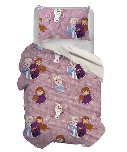 Frozen Bettbezug-Set für Einzelbett, Baumwolle, Rosa, 155 x 200 cm, Kissenbezug 50 x 80 cm, Disney, 100% Baumwolle, offizielles Produkt von hermet