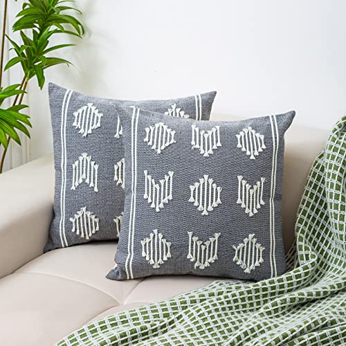 hi-home 2er Set Boho Kissenbezüge, Makramee Kissenhülle 50x50CM Kissenbezug Dekorative Baumwolle Dekokissen Sofakissen für Sofa Couch Wohnzimmer Garten, Kissen Boho Style Kopfkissenbezug (Grau) von hi-home