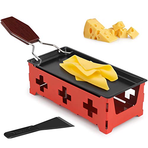 Raclette 2 Personen, hicoosee Antihaft-Käse Raclette Rotaster Ofen mit Silikonspatel zum Schmelzen von Käse, Schokolade Rot von hicoosee