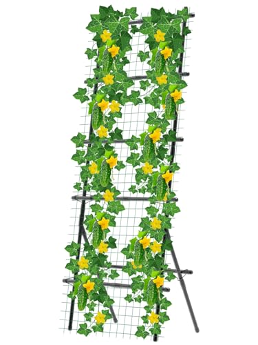 Rankgitter für Kletterpflanzen im Freien, 188 cm H x 91,4 cm B hoch, Gurkenspalier mit Netz-Set, stabiles Metall-Garten-Rankgitter, Pflanzenwachstumsunterstützung für Gemüse, Obst, Ranken, Gurken, von highydroLED