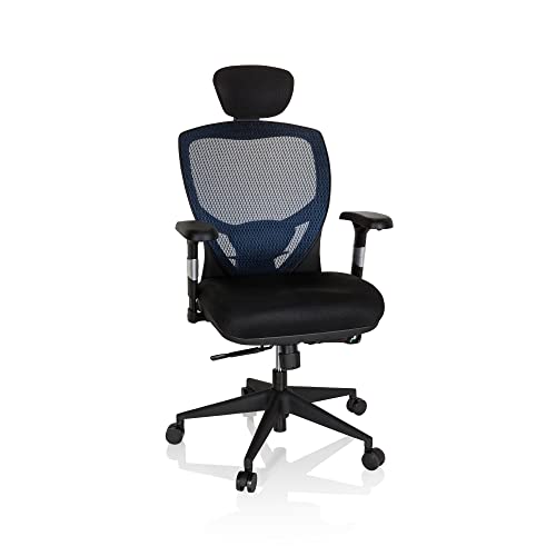 hjh OFFICE Profi Bürostuhl Venus Base Stoff/Netz Ergonomischer Drehstuhl, Rückenlehne verstellbar, Sitztiefenverstellung, Blau/Schwarz 657110 von hjh OFFICE