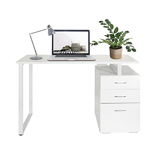 hjh OFFICE 821007 Schreibtisch weiß Easy Work V 120x50 cm Moderner Computertisch mit Standcontainer, pflegeleicht von hjh OFFICE