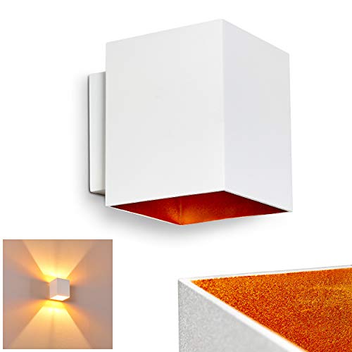 Wandlampe Laforsen aus Metall in Weiß/Gold, moderne Wandleuchte mit Lichteffekt, 1 x G9-Fassung, Cube/Innenwandleuchte mit Up & Down-Effekt, ohne Leuchtmittel von HOFSTEIN