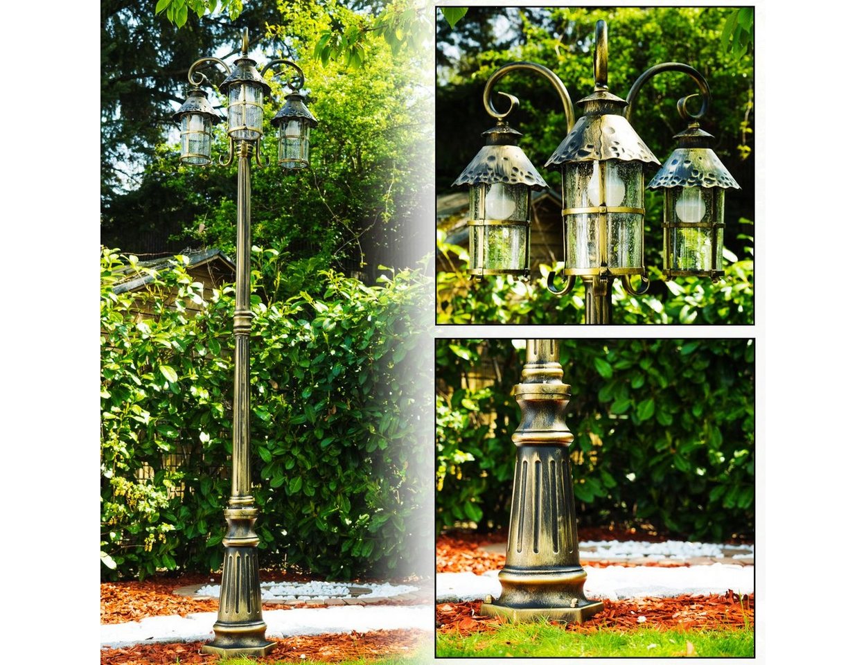 hofstein Außen-Stehlampe »Paolini« Außenleuchte Kandelaber in antikem Look, ohne Leuchtmittel, Metall Braun/Gold,Wegeleuchte 220cm,Retro/Vintage Gartenlampe,E27,IP44 von hofstein