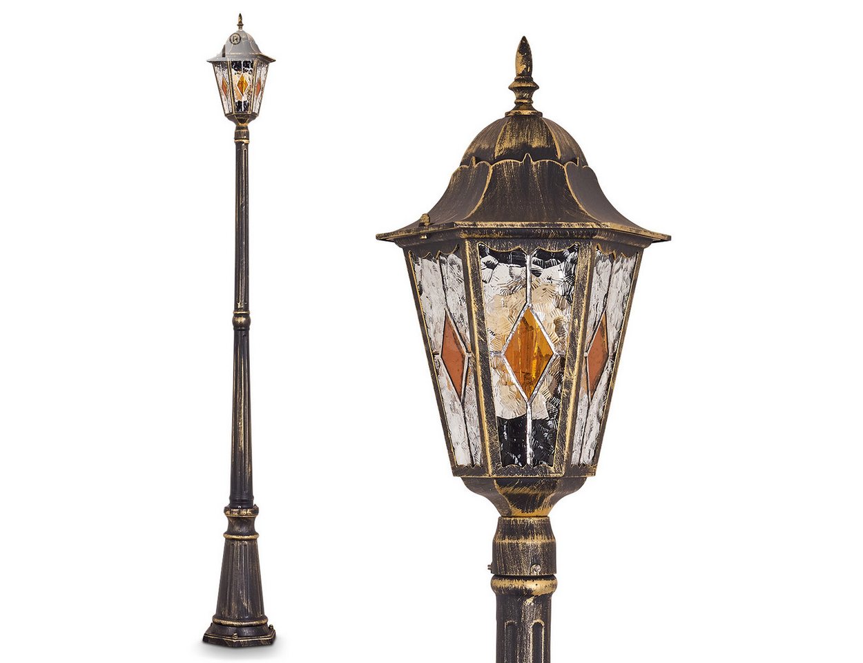 hofstein Außen-Stehlampe »Tuili« Außenleuchte Stehleuchte, Aluguss in Braun/Gold, Glas-Scheiben, ohne Leuchtmittel, Wegeleuchte 210cm, E27, Retro/Vintage Gartenlampe IP44 von hofstein