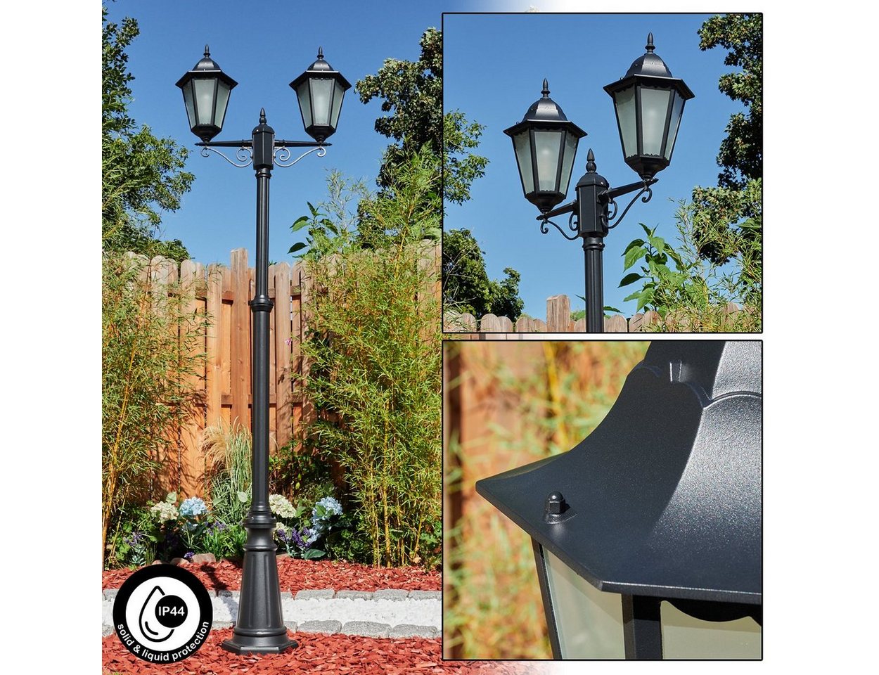 hofstein Außen-Stehlampe Wegeleuchte aus Metall/Glas in Schwarz/Milchglas, ohne Leuchtmittel, Kandelaber, Gartenbeleuchtung IP44, 2x E27, ohne Leuchtmittel von hofstein