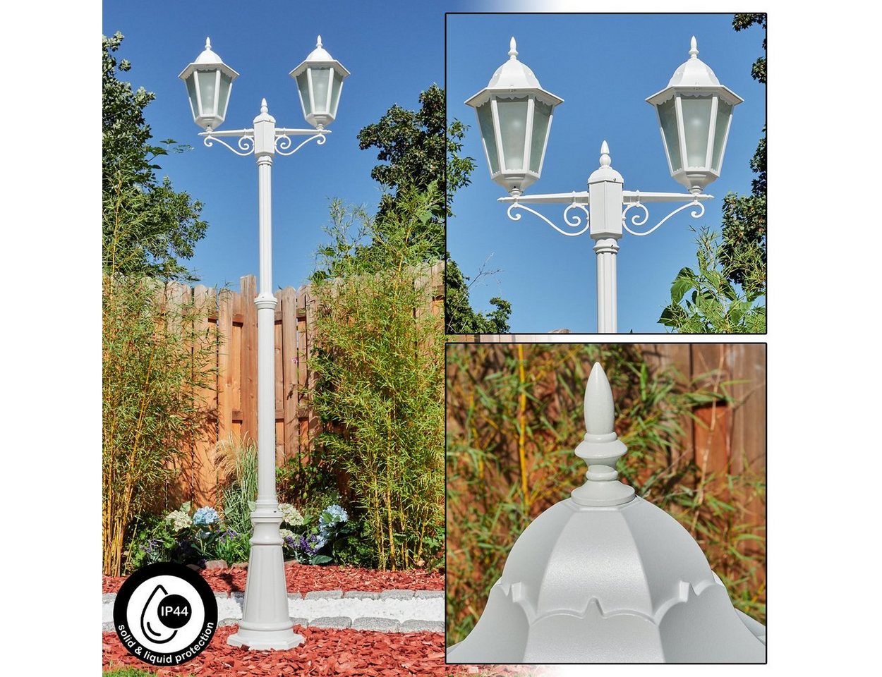 hofstein Außen-Stehlampe Wegeleuchte aus Metall/Glas in Weiß/Milchglas, ohne Leuchtmittel, Kandelaber, Gartenbeleuchtung IP44, 2x E27, ohne Leuchtmittel von hofstein