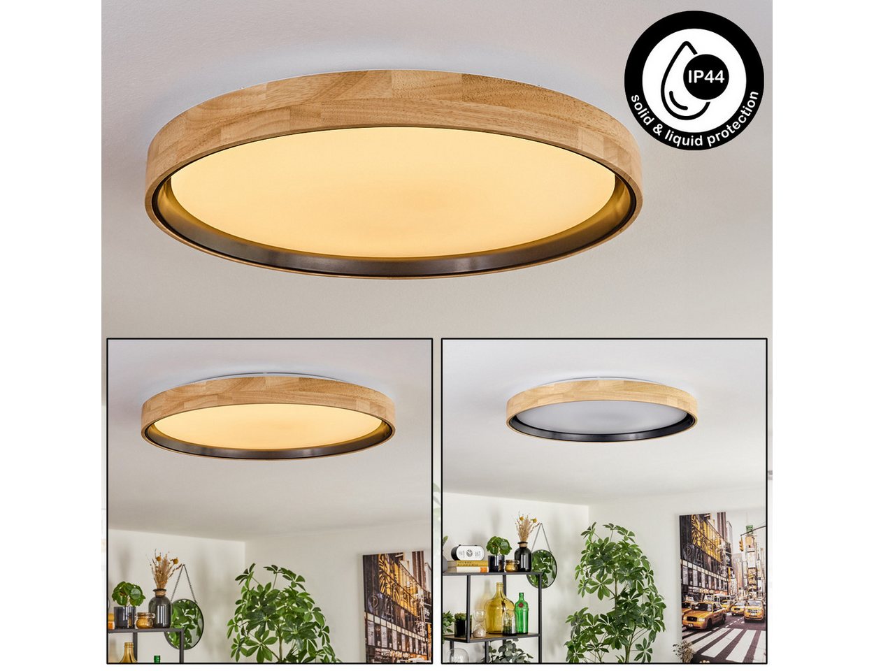 hofstein Deckenleuchte Deckenlampe aus Holz/Metall/Kunststoff in Natur/farbenWeiß, LED wechselbar, 3000 Kelvin, im skandinavisch/modernen Design mit rundem Schirm (50cm), 1-flammig von hofstein