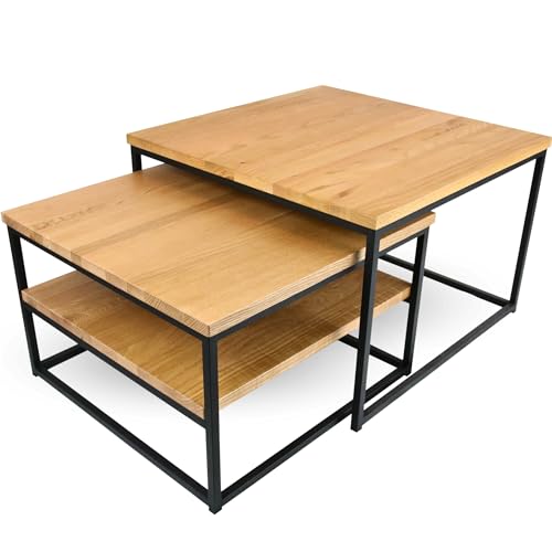 holz4home® Couchtisch 2er-Set aus hochwertigem Eichenholz I Wohnzimmertisch aus Massivholz I Tisch Set aus Echtholz mit Ablage I Ausziehbarer Beistelltisch im Industrial Style holz4home® Couchtisch 2er-Set aus hochwertigem Eichenholz I Wohnzimmertisch aus Massivholz I Tisch Set aus Echtholz mit Ablage I Ausziehbarer Beistelltisch im Industrial Style von holz4home