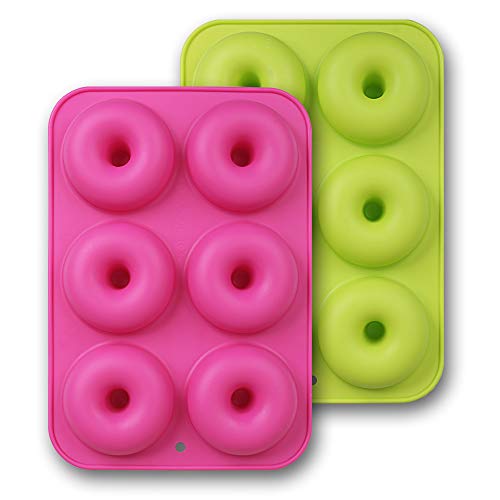 homEdge Silikon-Donut-Formen, 2 Stück, antihaftbeschichtet, lebensmittelecht, für Donut-Backen, Grün und Rosa von homEdge