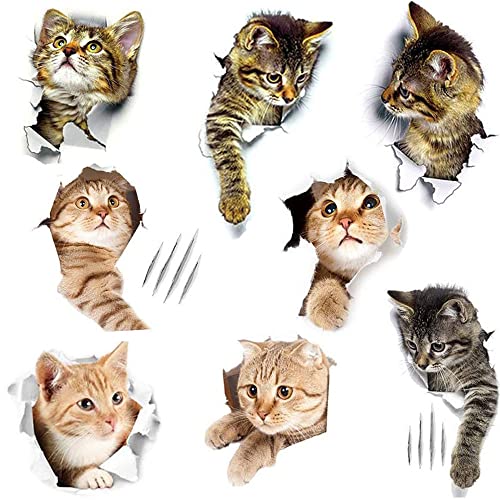 SSyang 3D Wandtattoo Katze,8 Stück 3D Katzenaufkleber,Wandsticker 3D Katzen Wandtattoo,Leicht zu Schälen und zu Kleben,für Fenster,Badezimmer,Wände,Toilettenabdeckungen,Kühlschrank,KindeRzimmer von SSyang