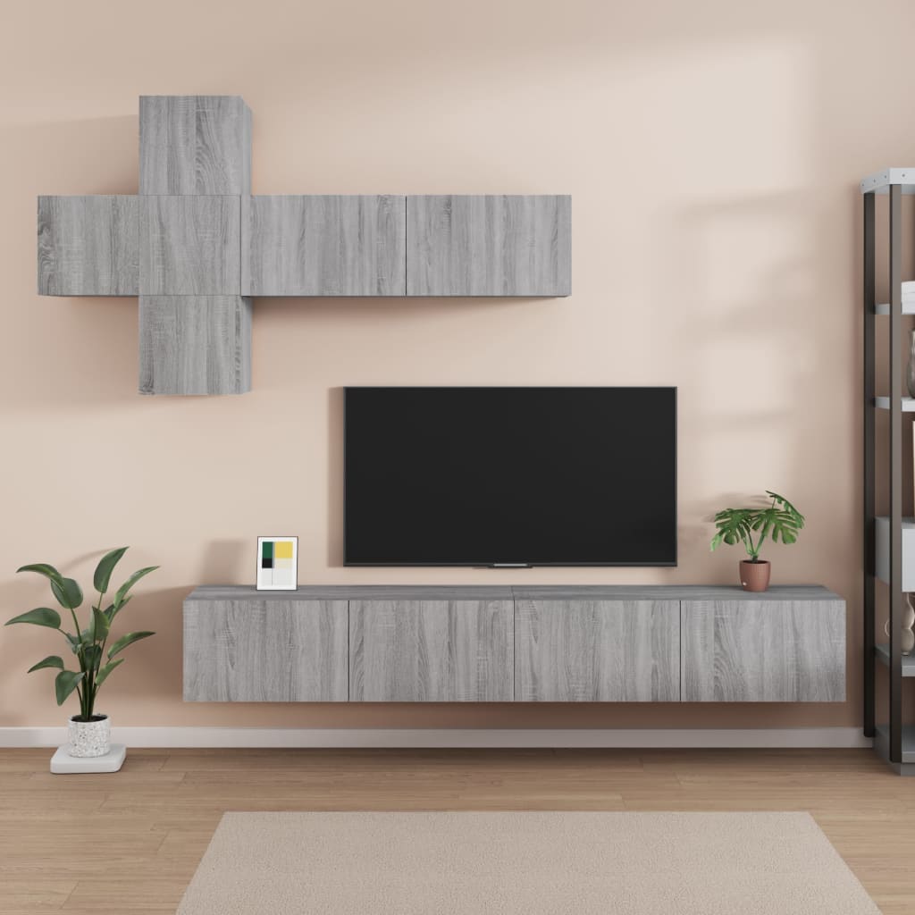7-tlg. TV-Schrank-Set Grau Sonoma Holzwerkstoff Räuchereiche 60 x 30 x 30 cm 7 7-tlg. TV-Schrank-Set Grau Sonoma Holzwerkstoff Räuchereiche 60 x 30 x 30 cm 7