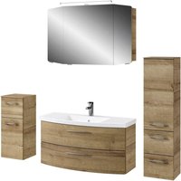 Badezimmermöbel Set in Riviera Eiche CERVIA-66 Waschtisch, Spiegelschrank und Midischrank, B/H/T: 187/200/50,5 cm