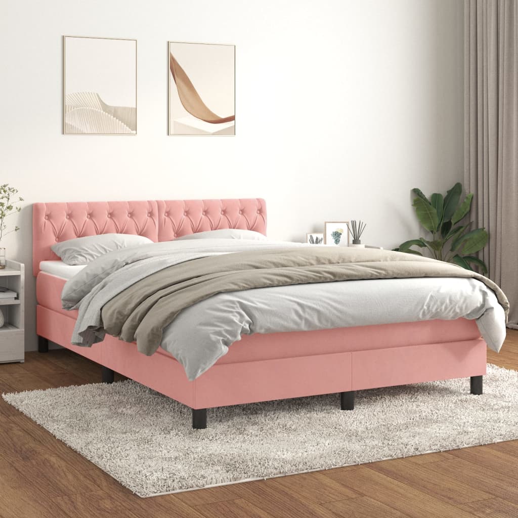 Boxspringbett mit Matratze Rosa 140x200 cm Samt Dunkelgrau 160 x 200 cm Horizontale Streifen Boxspringbett mit Matratze Rosa 140x200 cm Samt Dunkelgrau 160 x 200 cm Horizontale Streifen