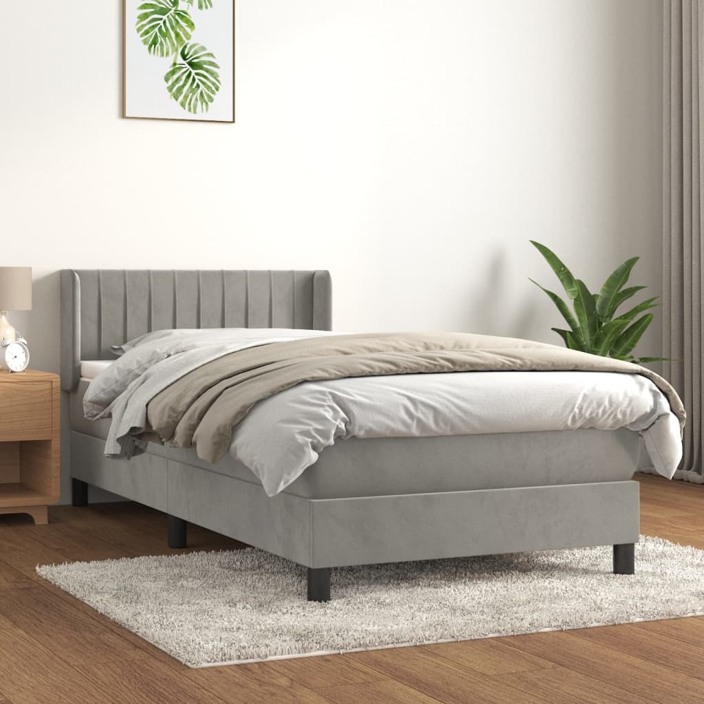 Boxspringbett mit Matratze Hellgrau 100x200 cm Samt Dunkelgrün 160 x 200 cm Block mit Quadraten Boxspringbett mit Matratze Hellgrau 100x200 cm Samt Dunkelgrün 160 x 200 cm Block mit Quadraten