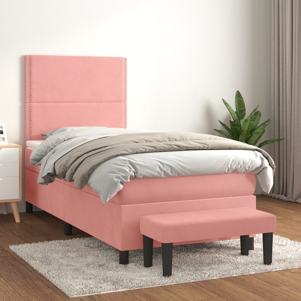 Boxspringbett mit Matratze Rosa 90x200 cm Samt Dunkelgrau 160 x 200 cm Flach mit Nägeln Boxspringbett mit Matratze Rosa 90x200 cm Samt Dunkelgrau 160 x 200 cm Flach mit Nägeln