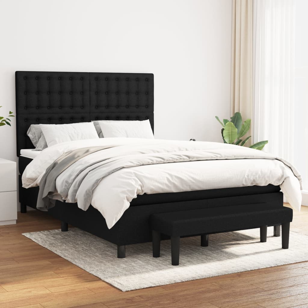 Boxspringbett mit Matratze Schwarz 140x190 cm Stoff Schwarz 160 x 200 cm Horizontale Streifen Boxspringbett mit Matratze Schwarz 140x190 cm Stoff Schwarz 160 x 200 cm Horizontale Streifen