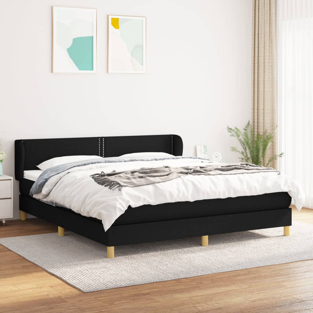 Boxspringbett mit Matratze Dunkelbraun 140x190 cm Stoff Schwarz 160 x 200 cm Flach mit Nägeln Boxspringbett mit Matratze Dunkelbraun 140x190 cm Stoff Schwarz 160 x 200 cm Flach mit Nägeln