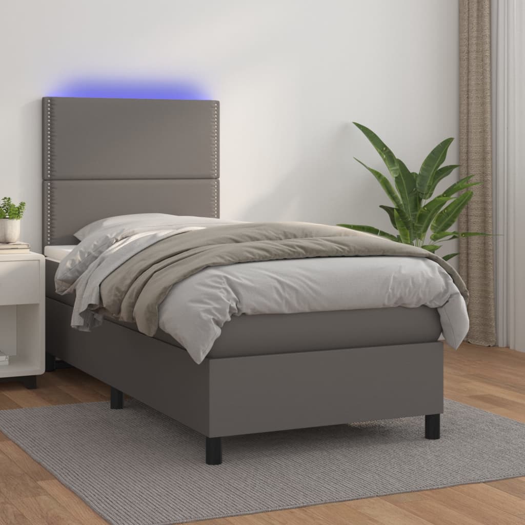 Boxspringbett mit Matratze & LED Grau 80x200 cm Kunstleder Schwarz 160 x 200 cm Flach mit Nägeln Boxspringbett mit Matratze & LED Grau 80x200 cm Kunstleder Schwarz 160 x 200 cm Flach mit Nägeln