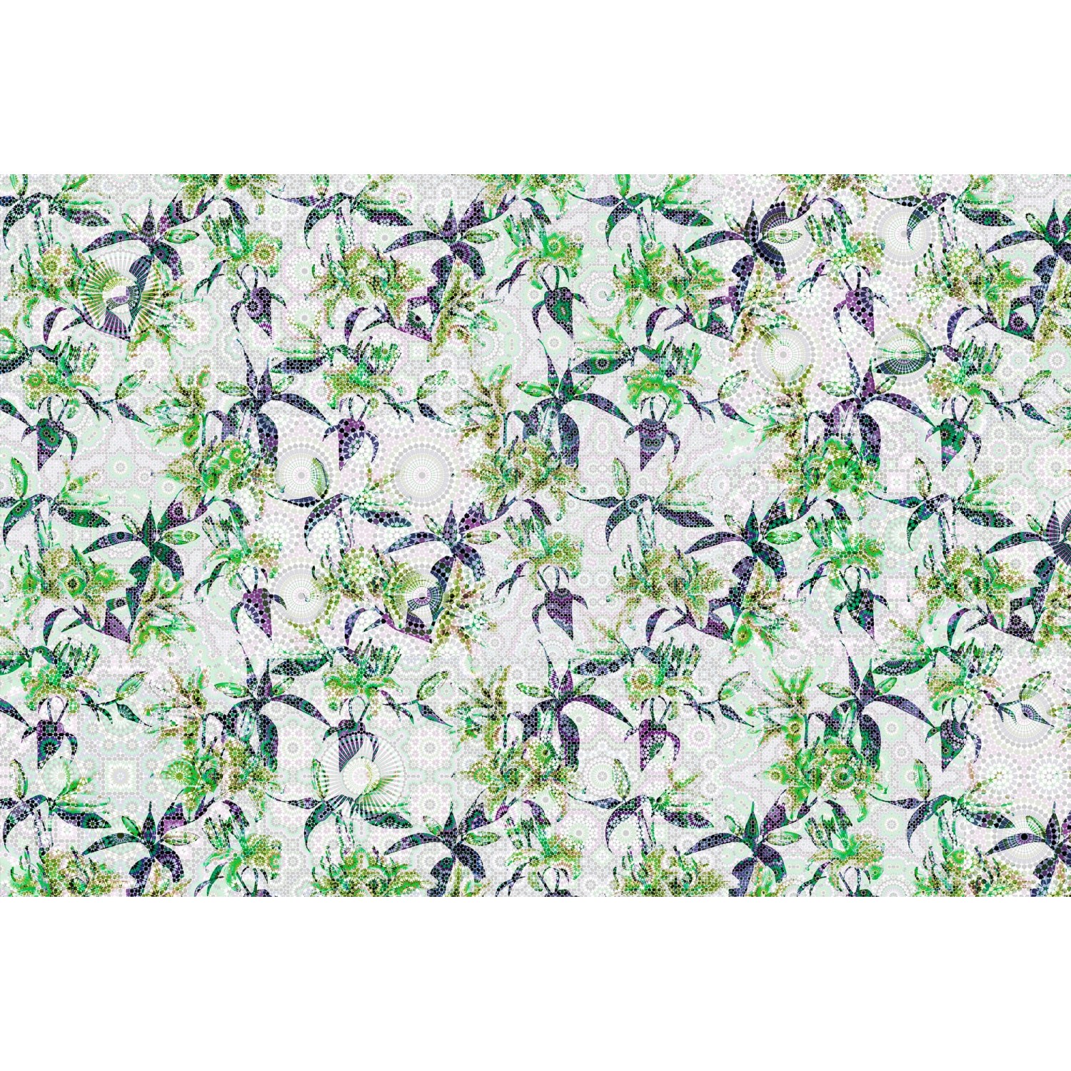 Fototapete Blumen Lilie Mosaik Grafik Grün Violett 4,00 m x 2,70 m FSC® von -