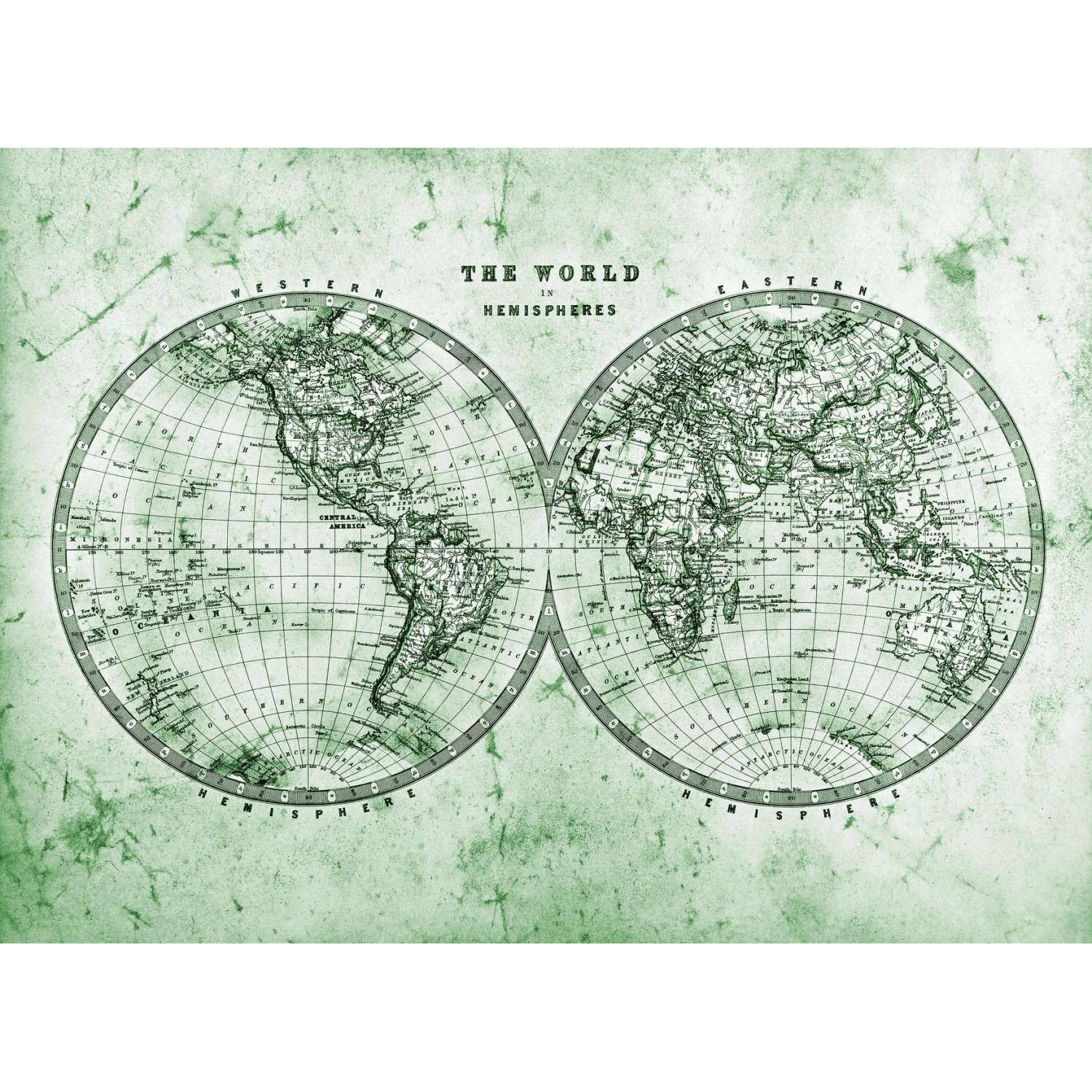 Fototapete Weltkarte Grün Grau Weiß 3,50 m x 2,55 m FSC® von -