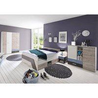 Jugendzimmer Set mit Bett 140x200 cm 4-teilig LEEDS-10 in Sandeiche Nb. mit weiß, Lava und Denim Blau