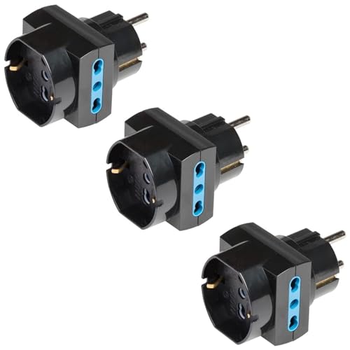 POLY POOL - PP2351.13 Multistandard-Adapter mit Schukostecker, Set mit 3 Adaptern mit Stecker 16A und Buchsen italienisch und deutsch 10A - 16A, Set mit 3 Adaptern, Schwarz von Poly Pool