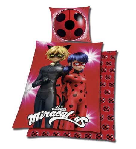 Tex idea Bettwäsche Glatt Miraculous Ladybug Cat Noir Tikki Plugg 135 x 200 Geschenk Neu Wow - All-In-One-Outlet-24 - von Aymax