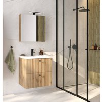 Waschplatz Set 2-teilig, 60 cm Waschtisch und Spiegelschrank, Eiche RIVA-107