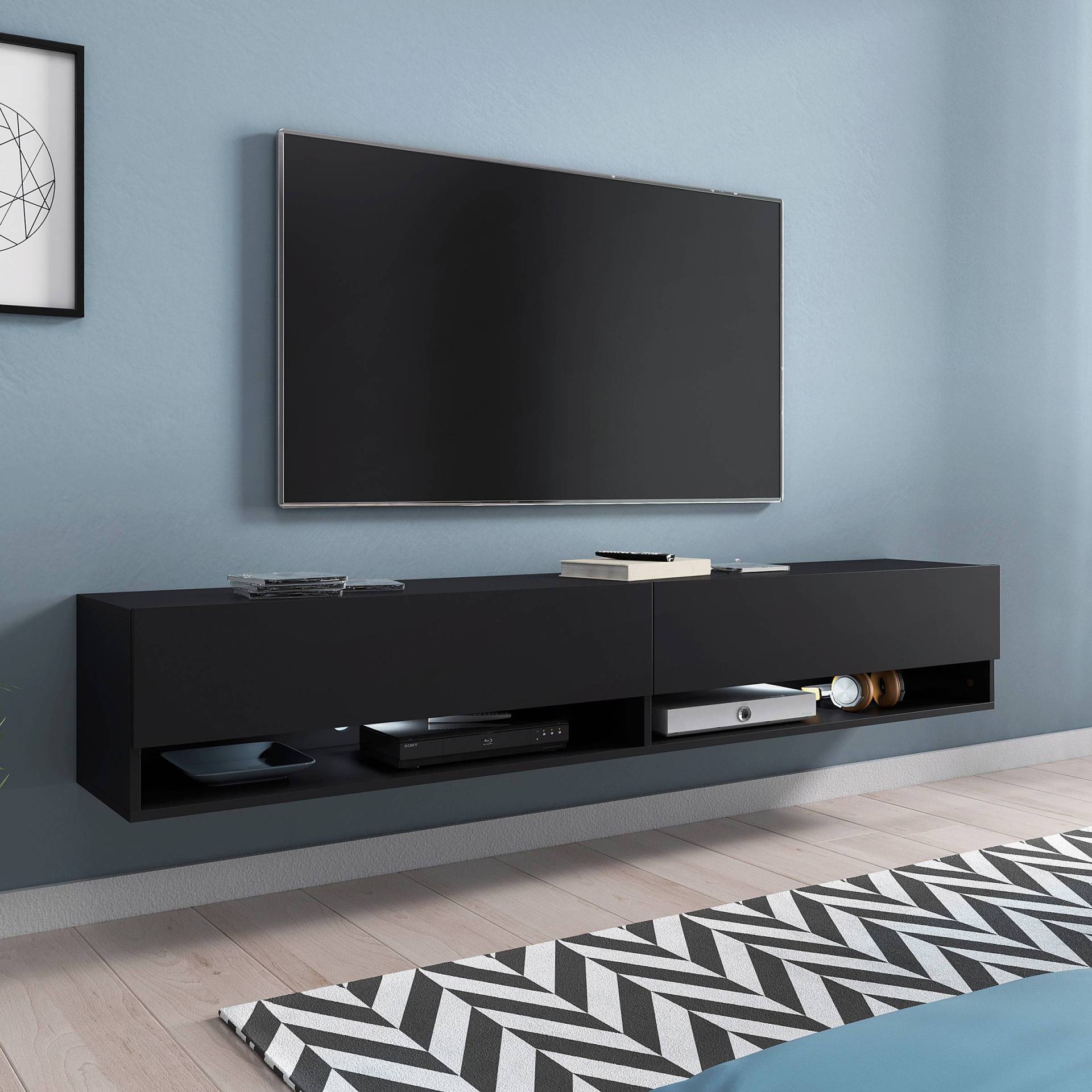 home24 Beleuchtetes TV-Lowboard Mizzau - 180 cm Spanplatte, beschichtet Schwarz/Schwarz 180 x 30 x 31cm home24 Beleuchtetes TV-Lowboard Mizzau - 180 cm Spanplatte, beschichtet Schwarz/Schwarz 180 x 30 x 31cm von home24
