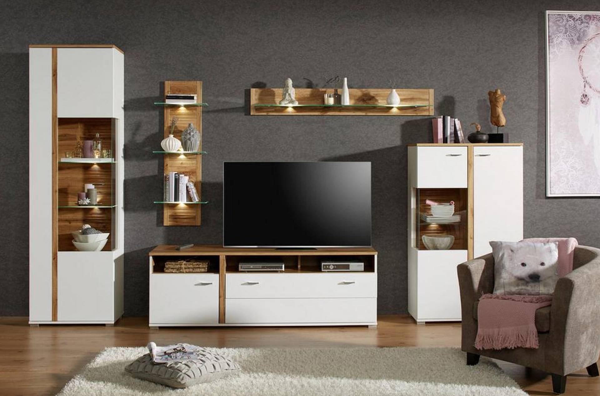home24 Beleuchtetes Wandregal Glas / MDF Mitteldichte Holzfaserplatte , foliert Weiß 38 x 110 x 19cm home24 Beleuchtetes Wandregal Glas / MDF Mitteldichte Holzfaserplatte , foliert Weiß 38 x 110 x 19cm von home24
