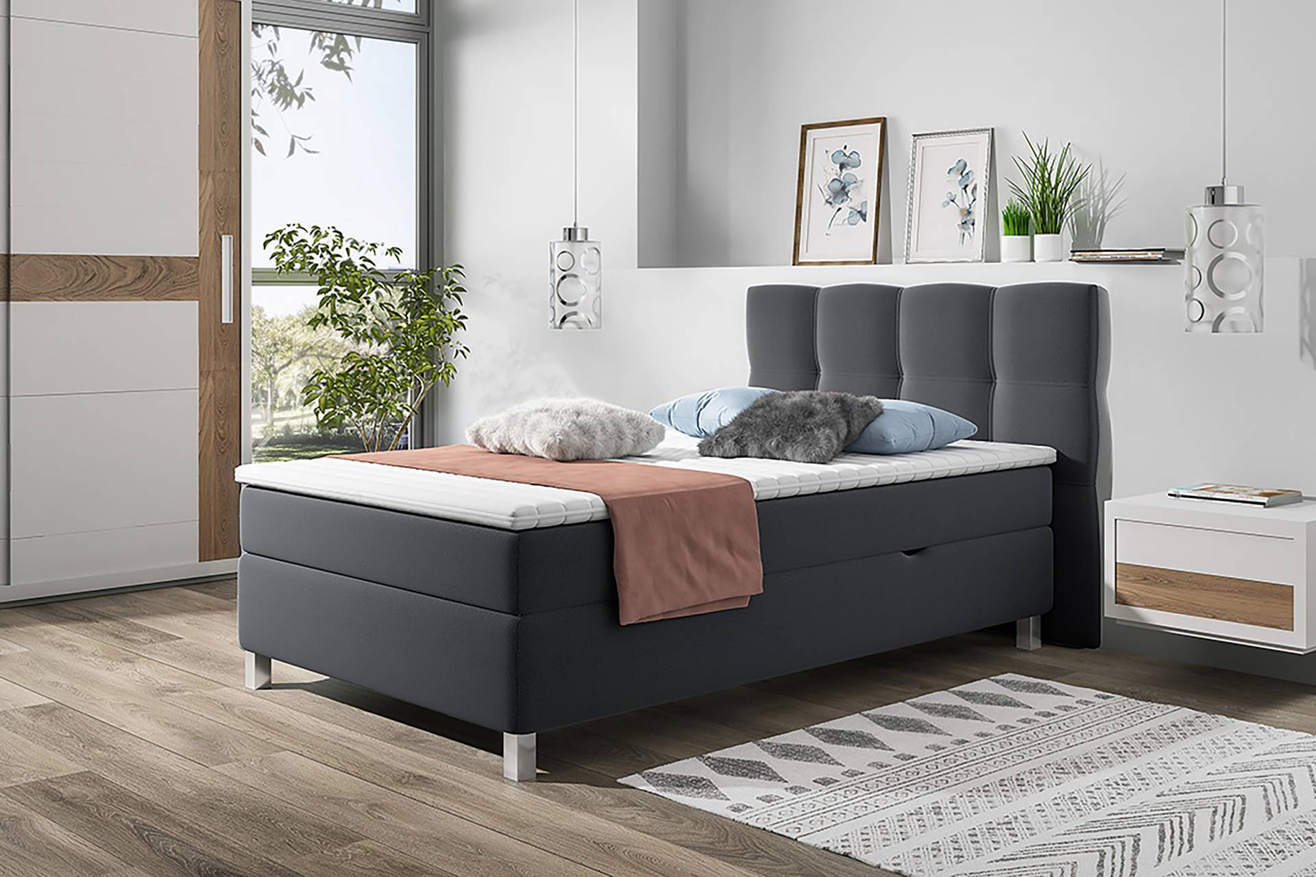 home24 Boxbett Waukell 120 x 200cm Flachgewebe Grau/Dunkelgrau home24 Boxbett Waukell 120 x 200cm Flachgewebe Grau/Dunkelgrau von home24