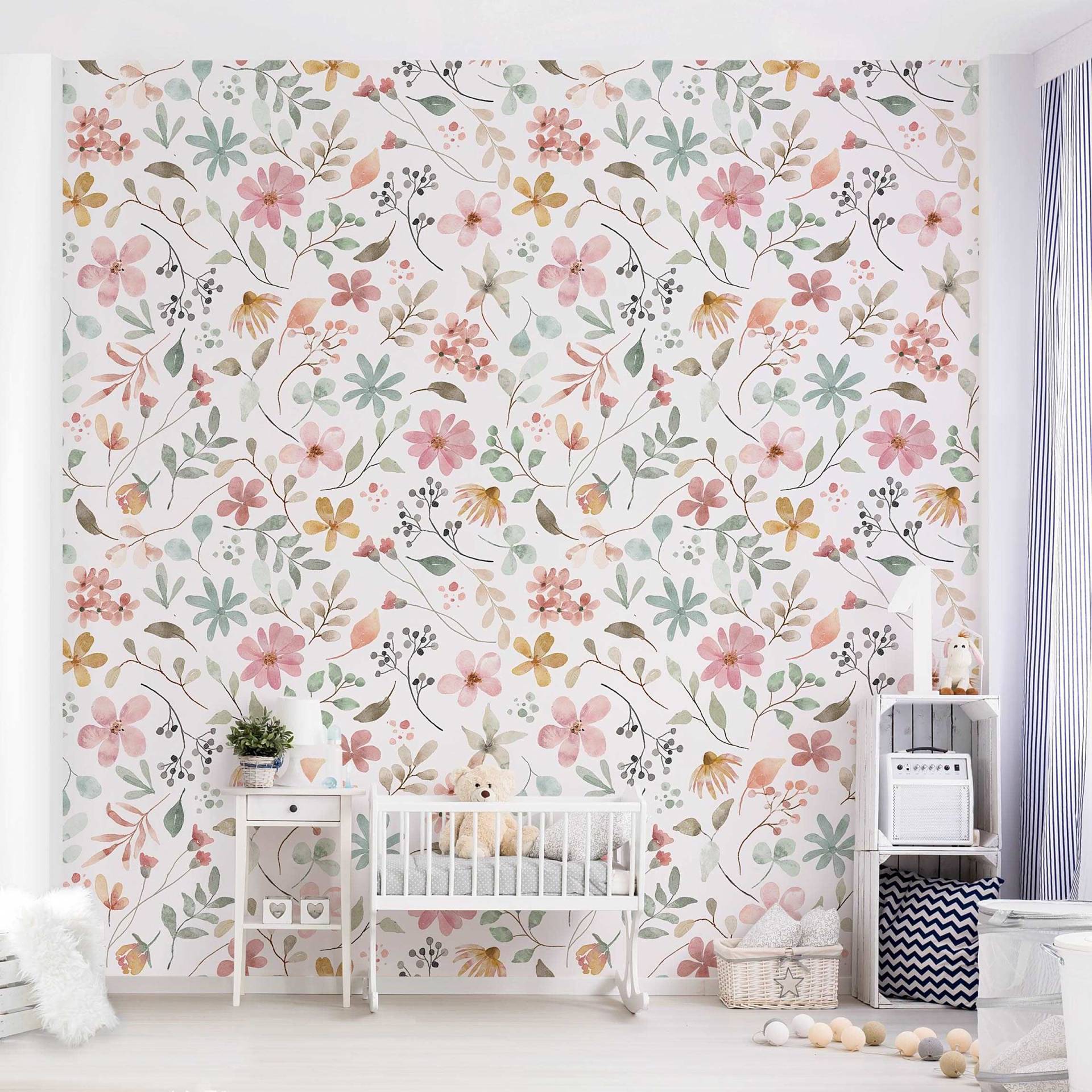 home24 Fototapete Blumen Muster Aquarell 96 x 96cm 96 x 96 cm home24 Fototapete Blumen Muster Aquarell 96 x 96cm 96 x 96 cm von home24