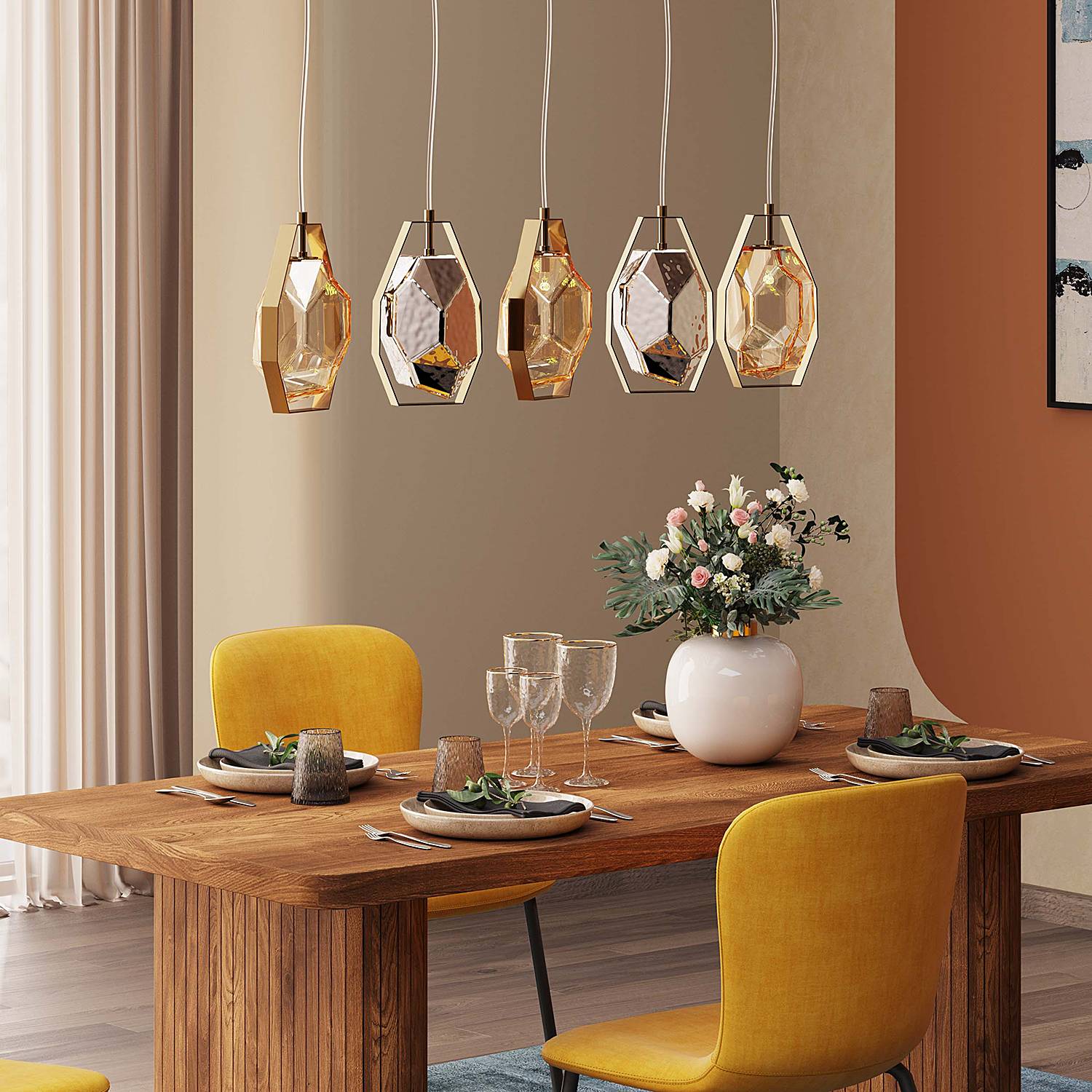 home24 Hängeleuchte Diamond Fever Dining 110 x 130 x 12cm Gold/Gold Schirm: Glas lackiert, Baldachin: Stahl titanbeschichtet, Schirm: Stahl home24 Hängeleuchte Diamond Fever Dining 110 x 130 x 12cm Gold/Gold Schirm: Glas lackiert, Baldachin: Stahl titanbeschichtet, Schirm: Stahl von home24