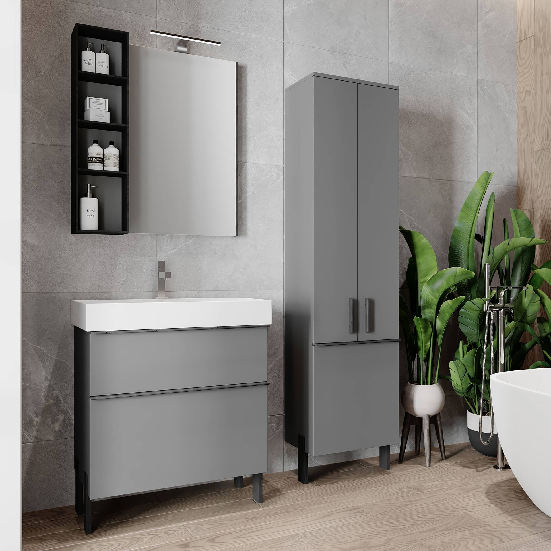 home24 Hochschrank Dusaniv 46cm Grau/Matt Grau home24 Hochschrank Dusaniv 46cm Grau/Matt Grau von home24