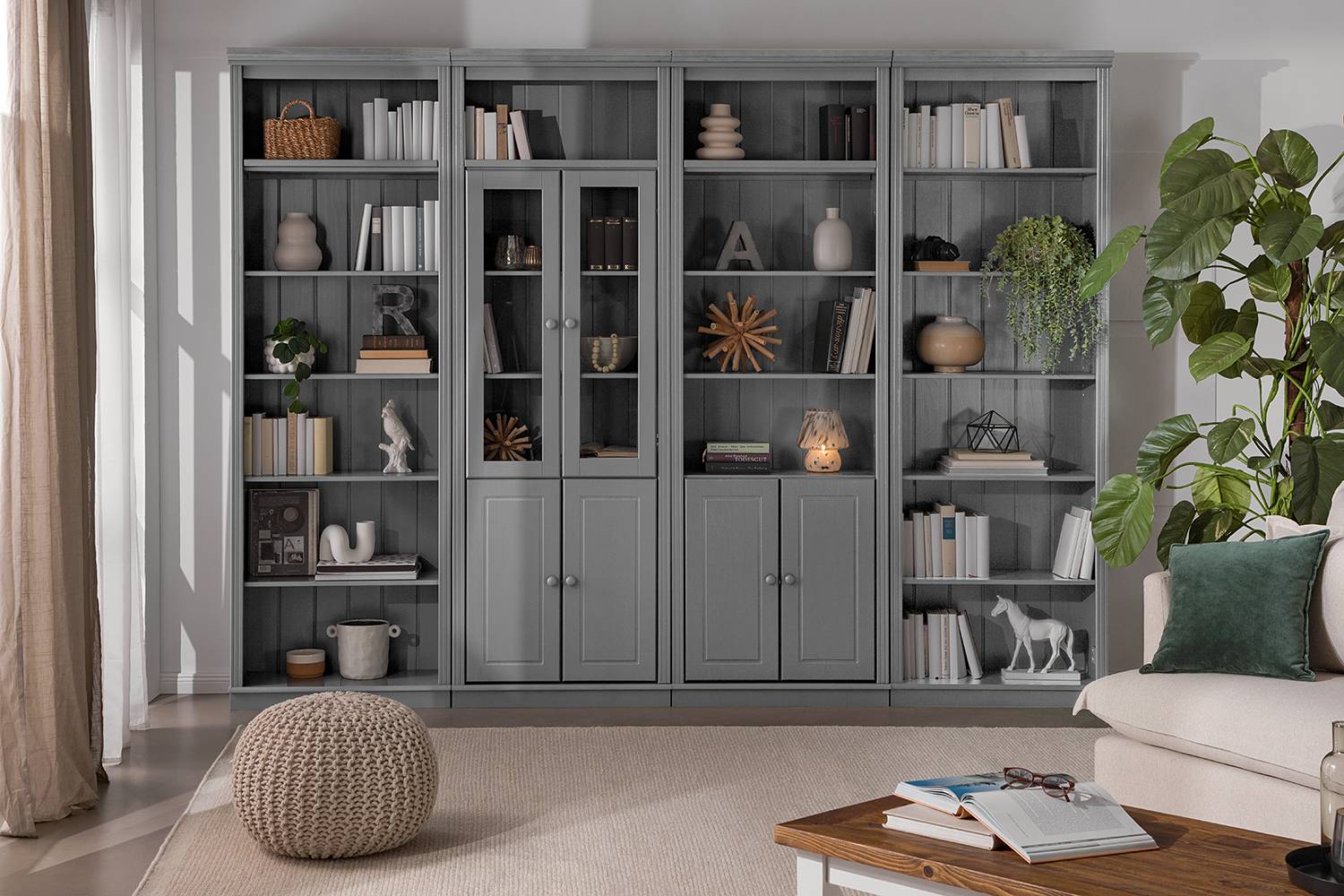 home24 Massive Bücherwand Typ G Massivholz Kiefer, lackiert Grau/Kiefer Grau 296 x 223 x 37cm home24 Massive Bücherwand Typ G Massivholz Kiefer, lackiert Grau/Kiefer Grau 296 x 223 x 37cm von home24