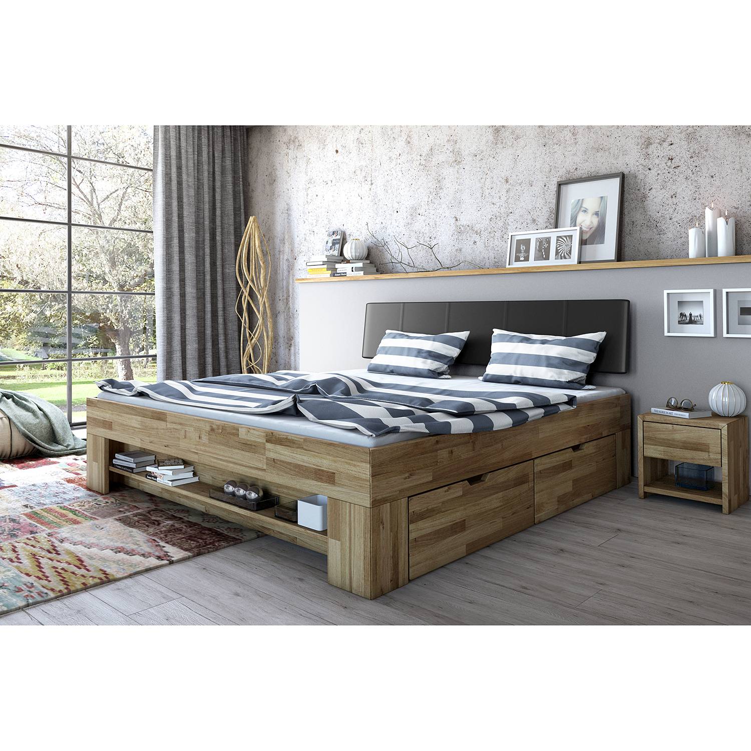 home24 Massivholzbett Castlecoote 180 x 200cm Rahmen: Eiche-Massiv, geölt Kopteil: Kunstleder Braun Eiche home24 Massivholzbett Castlecoote 180 x 200cm Rahmen: Eiche-Massiv, geölt Kopteil: Kunstleder Braun Eiche von home24
