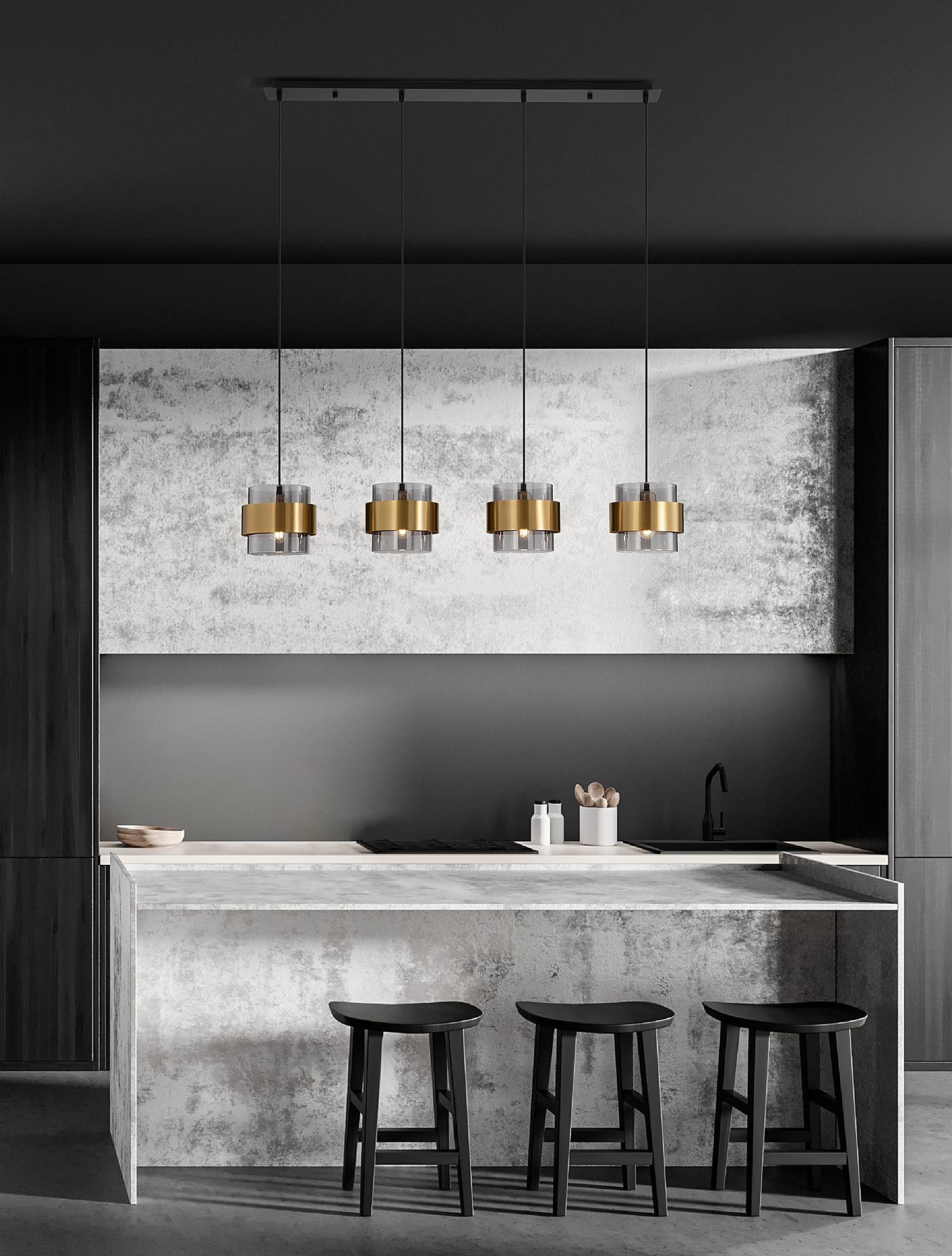 home24 Pendelleuchte Sianna Typ B 120 x 110cm Gold/Schwarz 4 Kabel ABS, Fassung ABS, Baldachin Aluminium, Gehäuse Leuchte Aluminium LED/Smart home24 Pendelleuchte Sianna Typ B 120 x 110cm Gold/Schwarz 4 Kabel ABS, Fassung ABS, Baldachin Aluminium, Gehäuse Leuchte Aluminium LED/Smart von home24