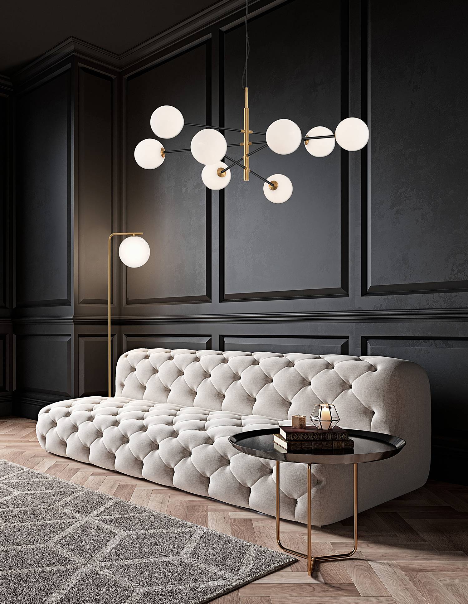 home24 Pendelleuchte Vitra 103 x 145 x 120cm Gold/Schwarz 8 Kabel ABS, Fassung ABS, Baldachin Aluminium, Gehäuse Leuchte Aluminium LED/Smart home24 Pendelleuchte Vitra 103 x 145 x 120cm Gold/Schwarz 8 Kabel ABS, Fassung ABS, Baldachin Aluminium, Gehäuse Leuchte Aluminium LED/Smart von home24