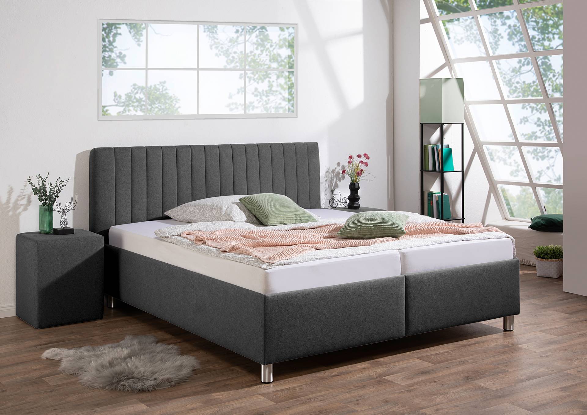 home24 Polsterbett Deinert mit Matratze 180 x 200cm Webstoff Ramse Grau/Dunkelgrau H2 Tonnentaschenfederkernmatratze home24 Polsterbett Deinert mit Matratze 180 x 200cm Webstoff Ramse Grau/Dunkelgrau H2 Tonnentaschenfederkernmatratze von home24