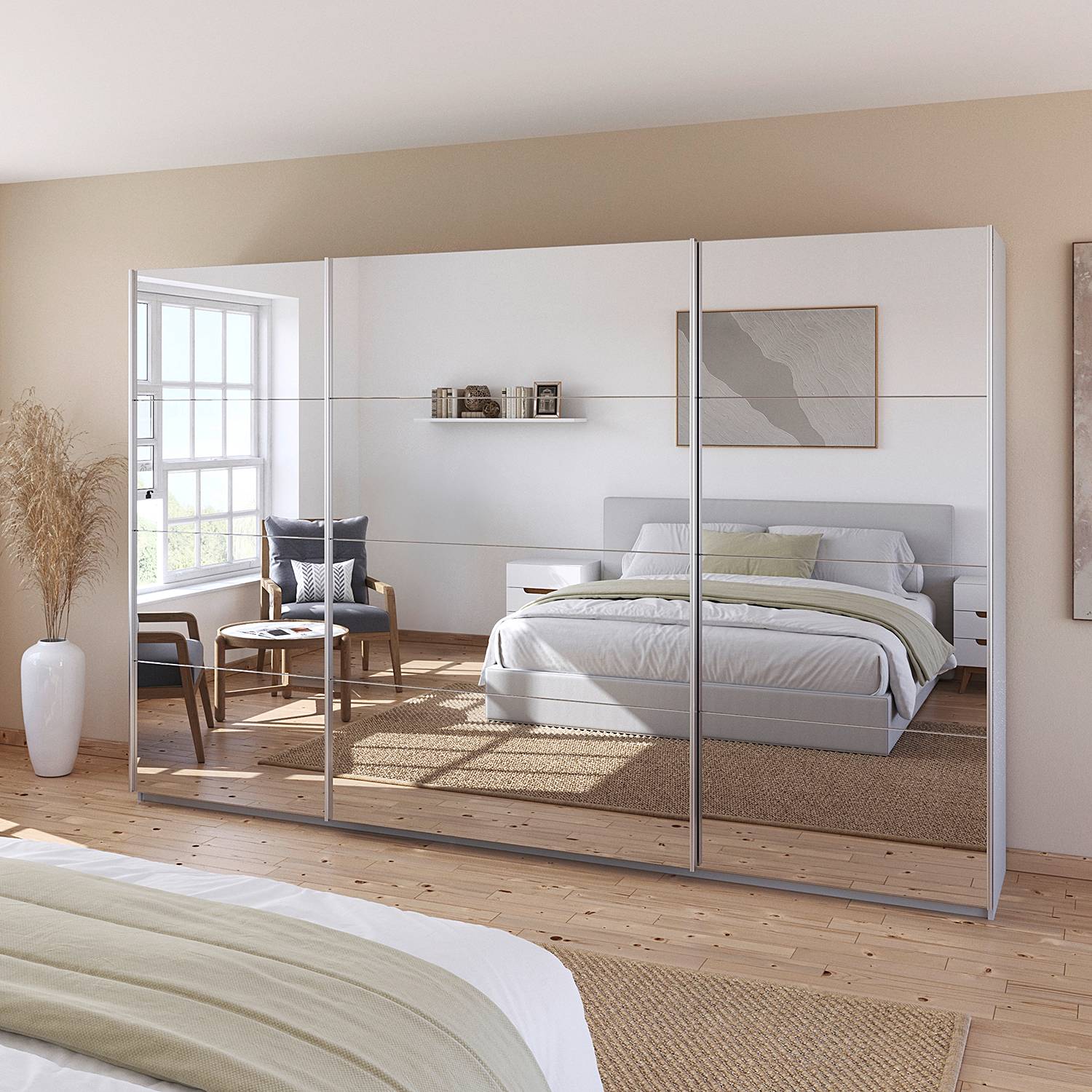 home24 Schwebetürenschrank Spiegelfront 315cm Grau/Seidengrau home24 Schwebetürenschrank Spiegelfront 315cm Grau/Seidengrau von home24