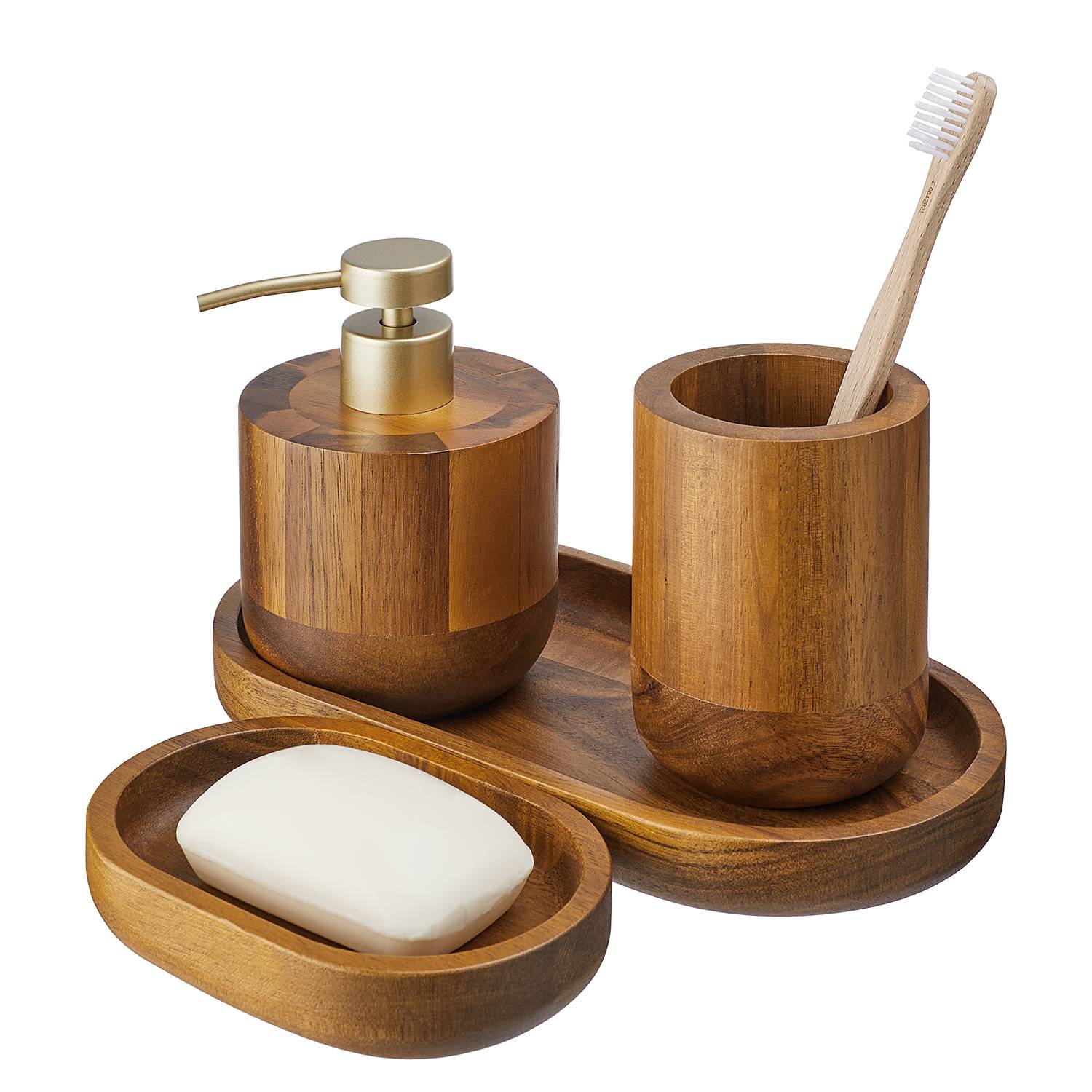 home24 Seifenspender 4er-Set Akazienholz, Kunststoff, Edelstahl Braun Ø 9cm home24 Seifenspender 4er-Set Akazienholz, Kunststoff, Edelstahl Braun Ø 9cm von home24