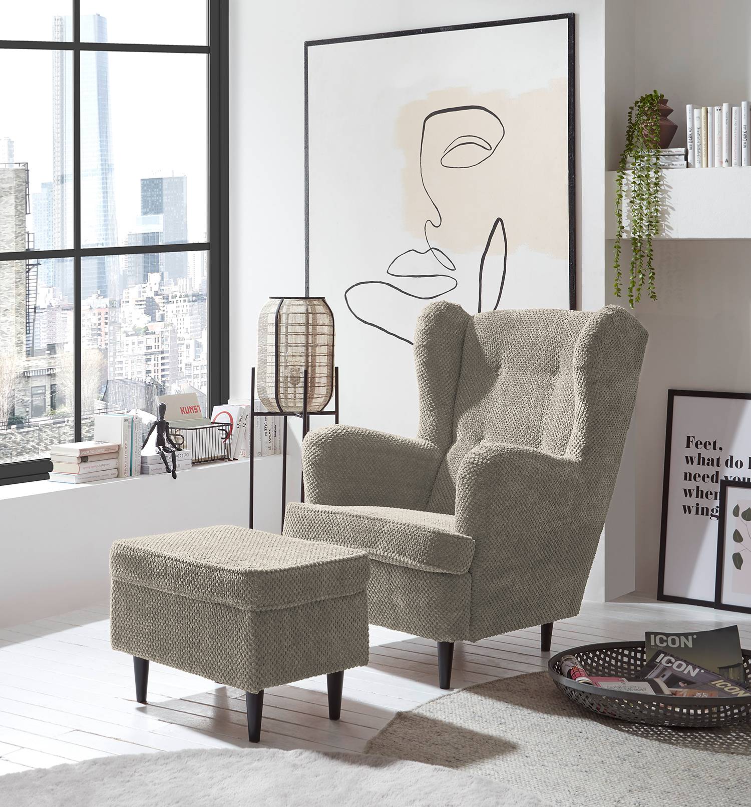 home24 Sessel Marson Beige Strukturstoff Vilja mit Hocker 78 x 102 x 98cm home24 Sessel Marson Beige Strukturstoff Vilja mit Hocker 78 x 102 x 98cm von home24