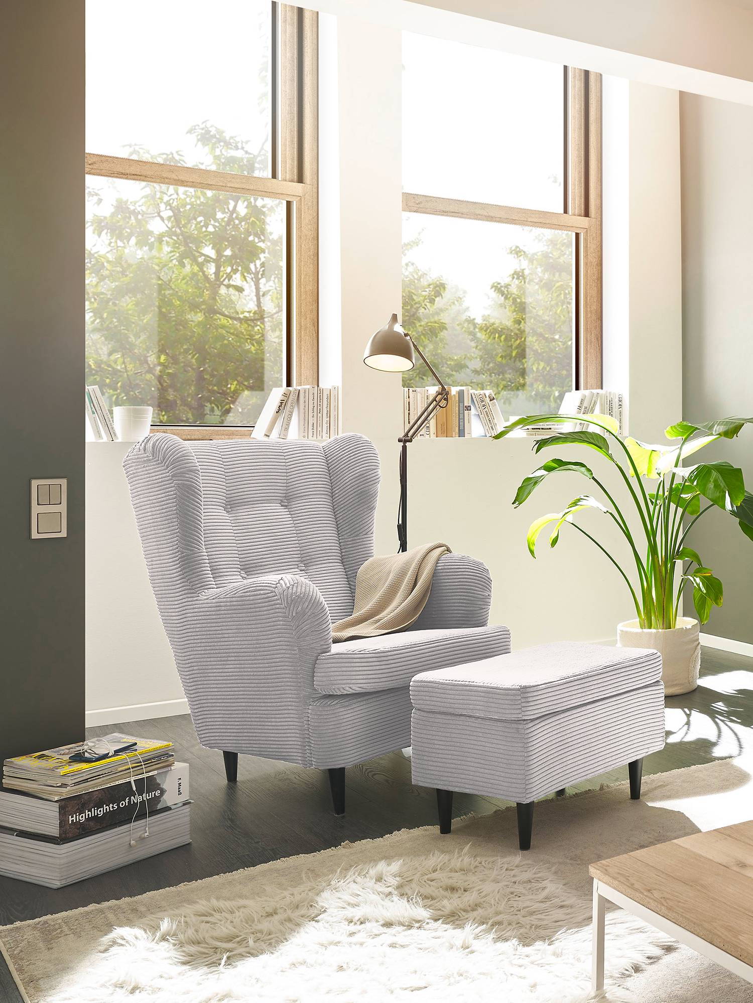 home24 Sessel Marson Grau Cordstoff Zuri mit Hocker 78 x 102 x 98cm home24 Sessel Marson Grau Cordstoff Zuri mit Hocker 78 x 102 x 98cm von home24